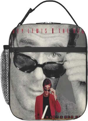 Huey Rock Lewis and The Musics News Lunch Bag Portable Insulated Lunch Box Large Capacity Tote Bag Zipper Net Pocket 10 L X 4 W X 8 H inches