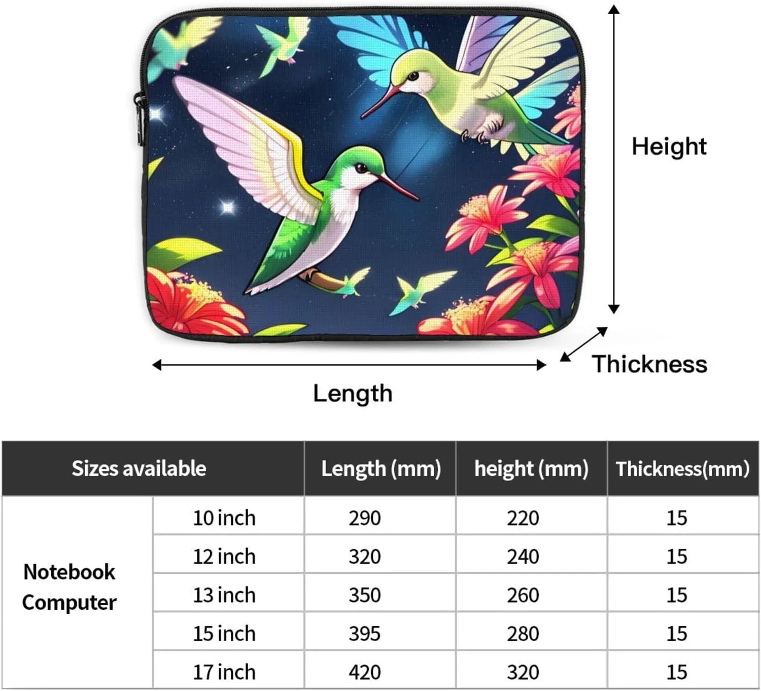 Hummingbird Night sh Pattern Shockproof Portable Laptop 17 inch Sleeve Bag for Men and Women - Ideal for Business Travel, School, and Daily Use
