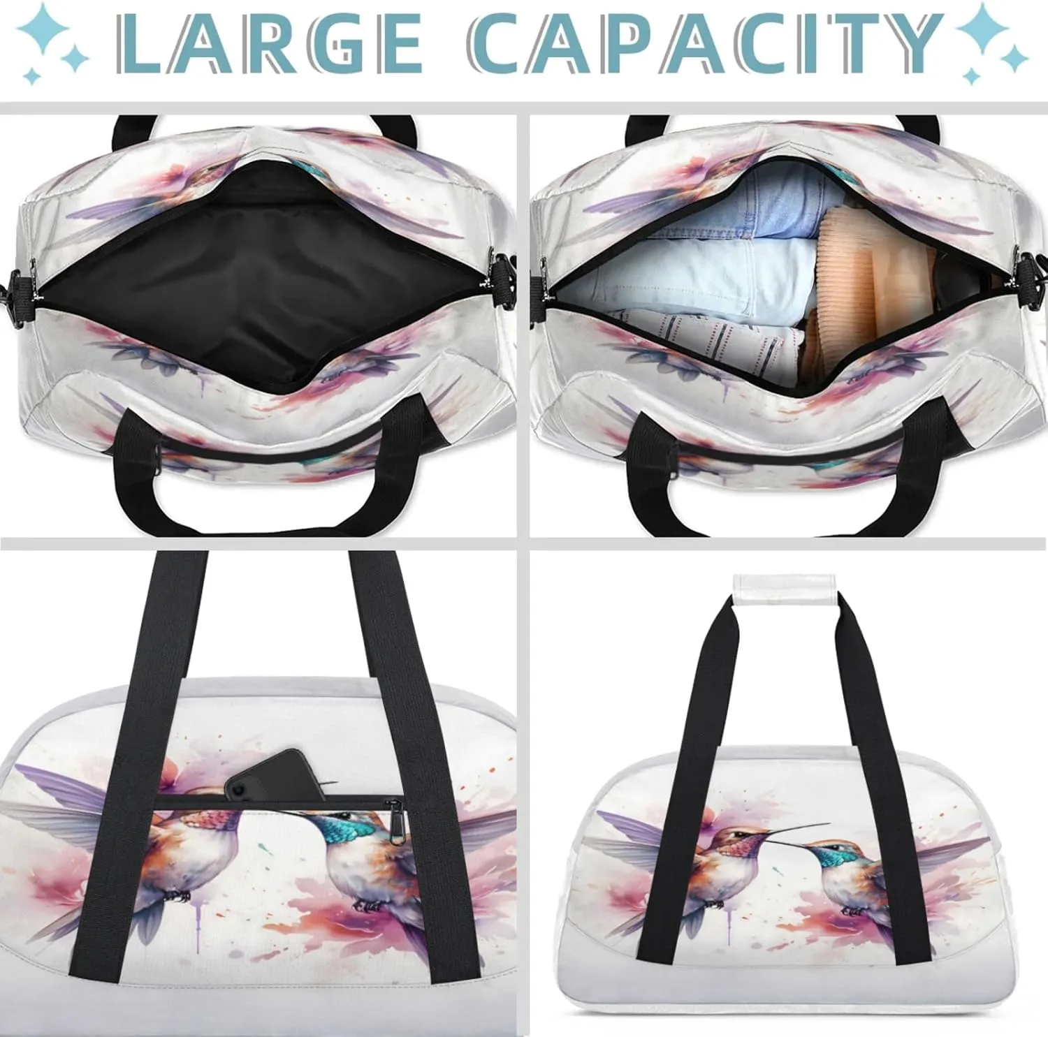 Hummingbird Small Gym Bag 18 inch Carry On Duffel Bag for Weekender Travel Sports Workout Yoga Gymnastics Dance Ballet
