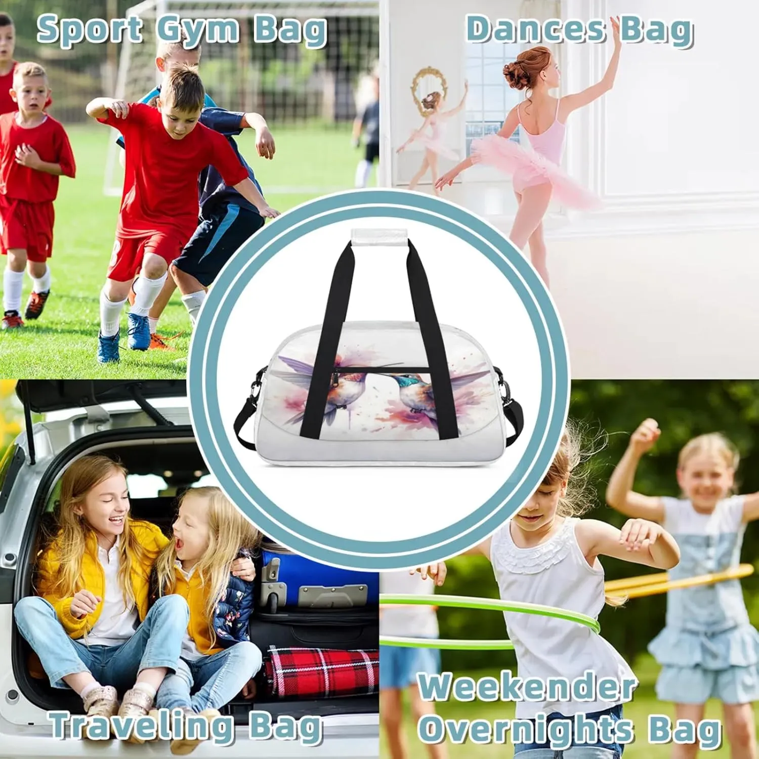 Hummingbird Small Gym Bag 18 inch Carry On Duffel Bag for Weekender Travel Sports Workout Yoga Gymnastics Dance Ballet