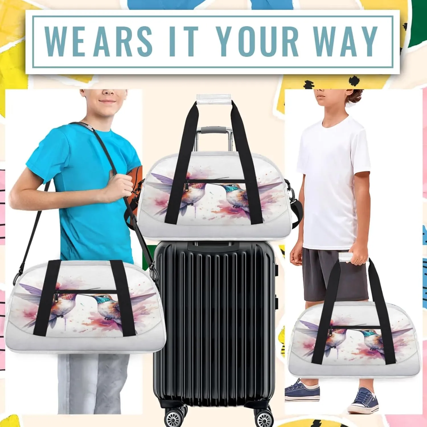 Hummingbird Small Gym Bag 18 inch Carry On Duffel Bag for Weekender Travel Sports Workout Yoga Gymnastics Dance Ballet
