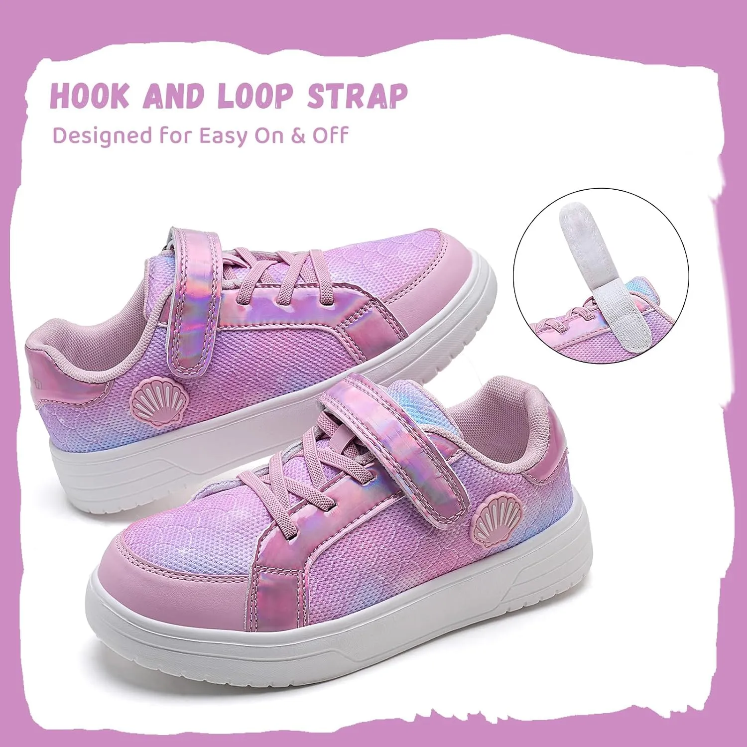 IceUnicorn Kids Girls Sneakers Lightweight Causal Walking Shoes Low Top Elastic Lace Sneaker with Hook and Loop(Toddler/Little Kid/Big Kid)