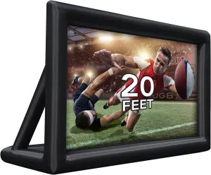 Inflatable Projector Screen, 20FT Portable Blow Up Outdoor Projector Screen, Front & Rear Projection, with Rope, Air Blower, Ground Nails and Carry Bag, for Football, Backyard, Theater