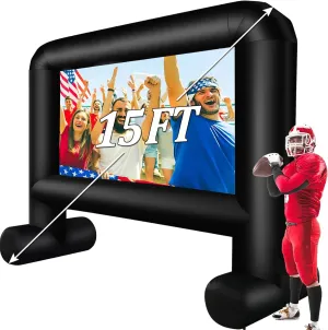 Inflatable Projector Screen Outdoor, 15FT Blow up Movie Screen Support Front & Rear Projection for Backyard Outdoor Movie Night Barbecue Pool Party with Blower and Carry Bag