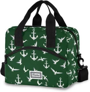 Insulated Lunch Bag Cooler Tote Bag Box Large for Women Men Sea Gull Green Bird School Work Portable Adjustable Shoulder Strap Pocket Name Personalized
