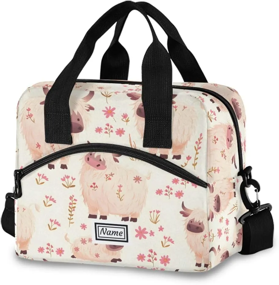 Insulated Lunch Bag Cooler Tote Bag Box Large for Women Men Yak Bison Cute School Work Portable Adjustable Shoulder Strap Pocket Name Personalized