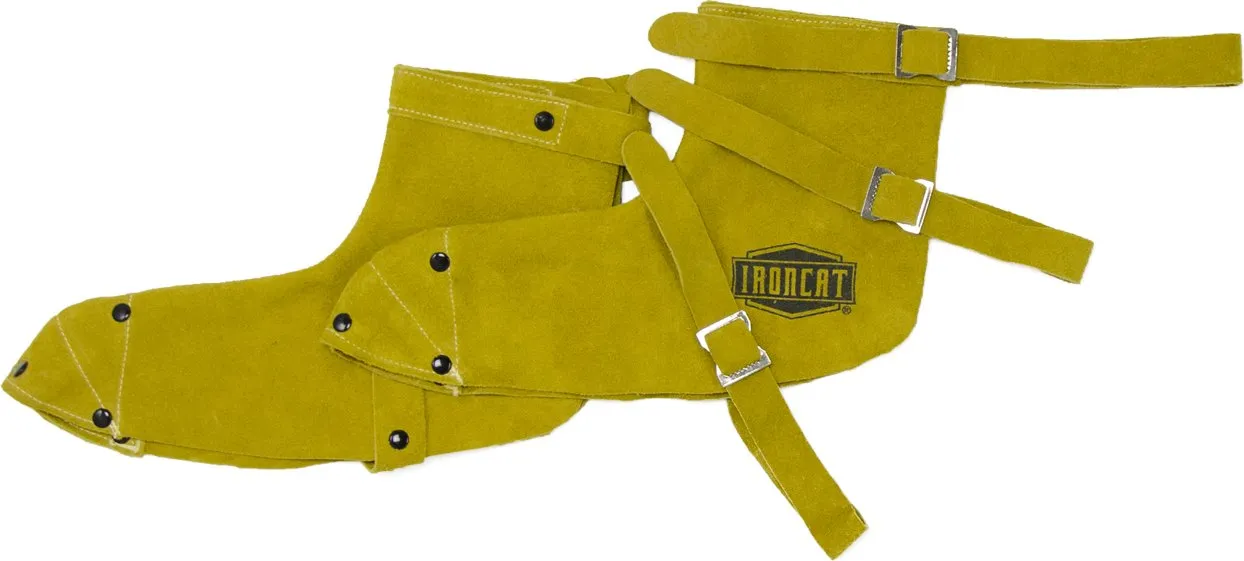 Ironcat Leather Shoe Protectors, Heat Resistant Split Cowhide, Double Layer Toe, Adjustable Straps, Gold (7030)