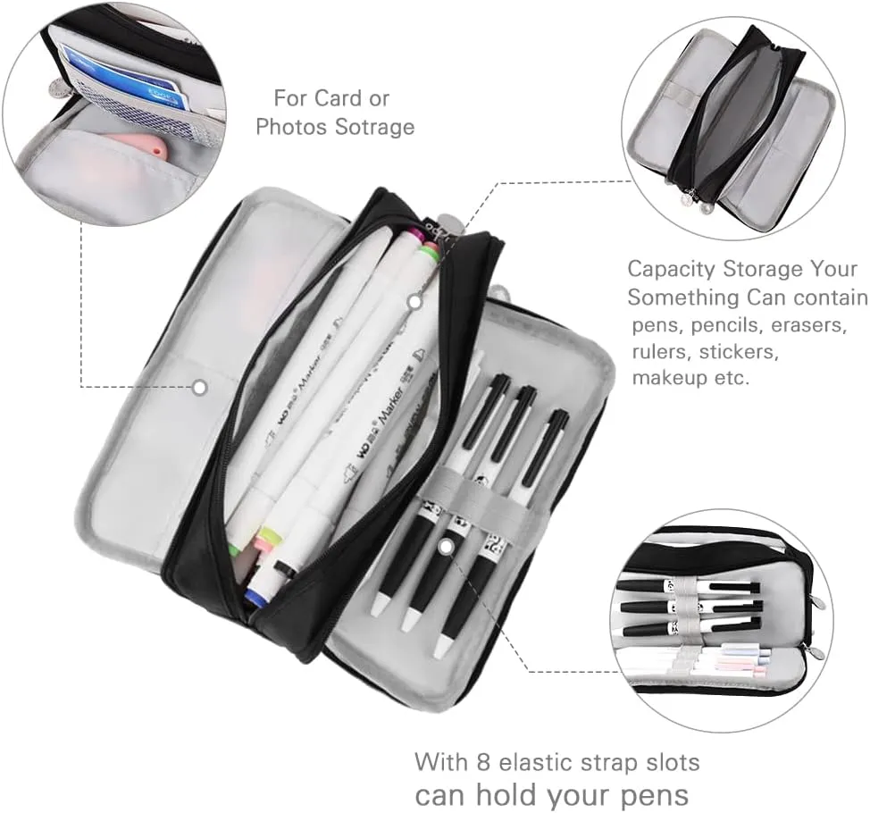 iSuperb Large Pencil Case 3 Compartments Pencil Pouch Big Capacity Pencil Bag for Kids Teen Girls Boys Student School Supplies Oxford Organizer Pen Bag Cosmetic Makeup Pouch