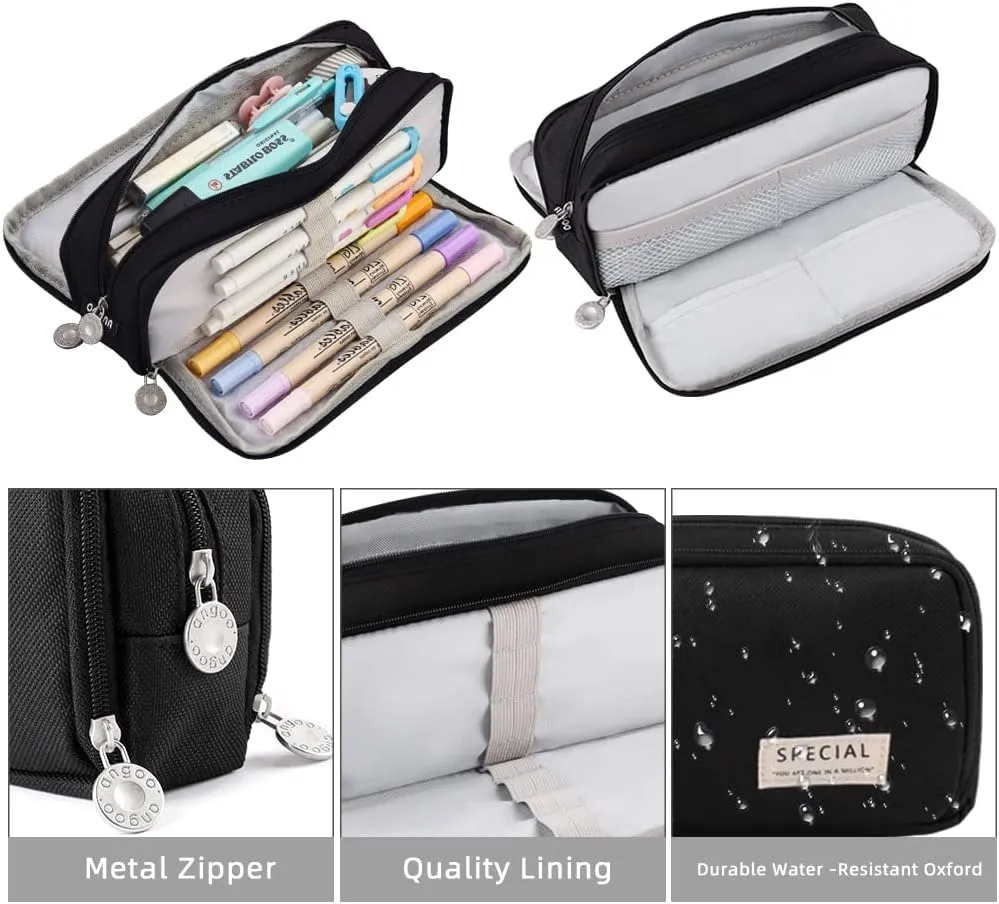 iSuperb Large Pencil Case 3 Compartments Pencil Pouch Big Capacity Pencil Bag for Kids Teen Girls Boys Student School Supplies Oxford Organizer Pen Bag Cosmetic Makeup Pouch