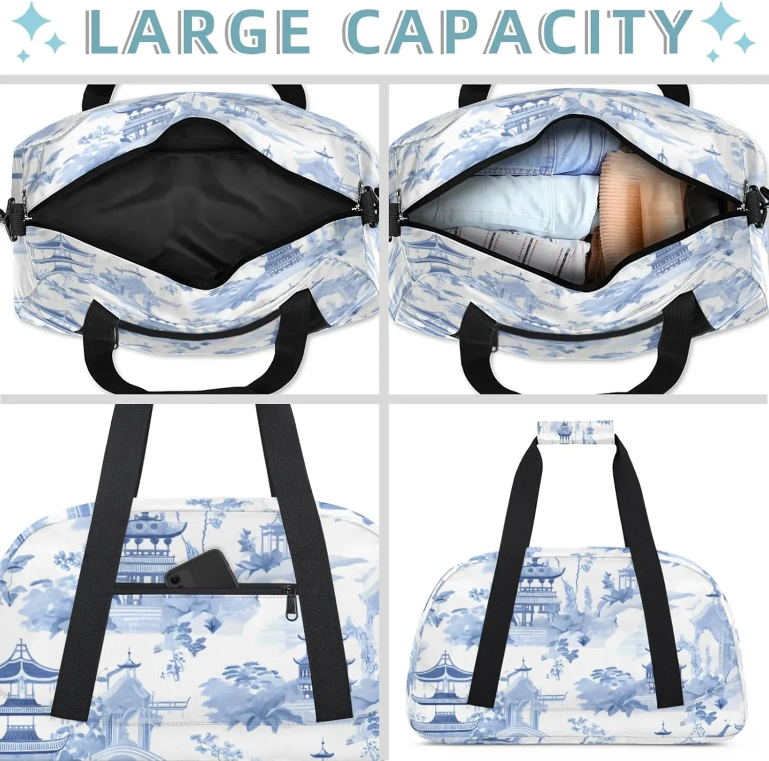 Japanese Traditional Garden Small Gym Bag 18 inch Carry On Duffel Bag for Weekender Travel Sports Workout Yoga Gymnastics Dance Ballet