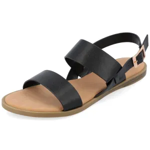 Journee Collection Womens Wide Width LaVine Multi Strap Flat Sandals Black 9.5 Wide Womens US