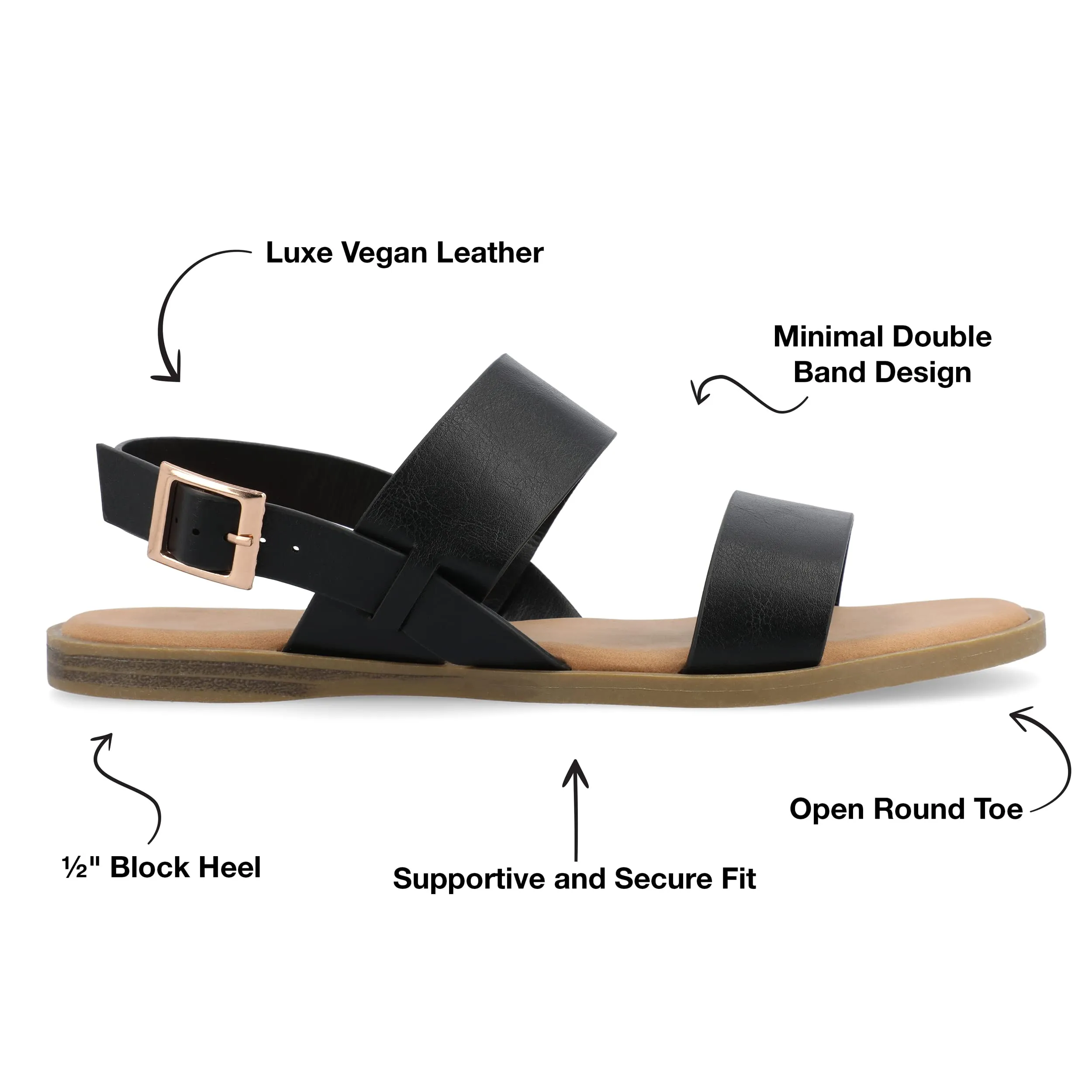 Journee Collection Womens Wide Width LaVine Multi Strap Flat Sandals Black 9.5 Wide Womens US