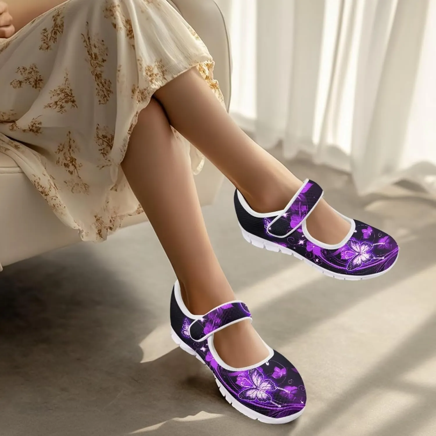 JoyLamoria Women’s Breathable Walking Shoes Trainer Sport Sneakers Adjustable Flats,Tropical Sloth Palm Leaves Print