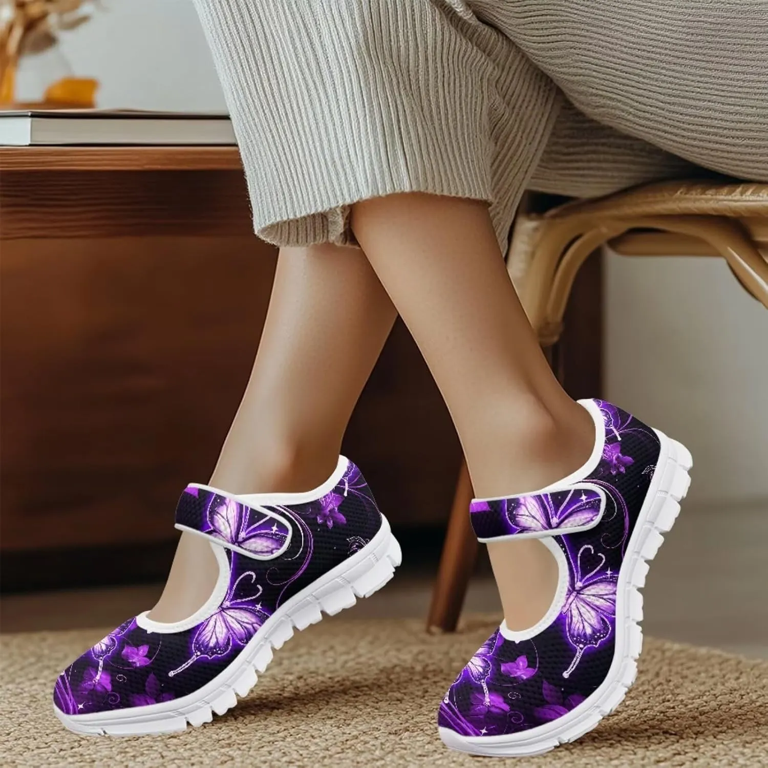 JoyLamoria Women’s Breathable Walking Shoes Trainer Sport Sneakers Adjustable Flats,Tropical Sloth Palm Leaves Print
