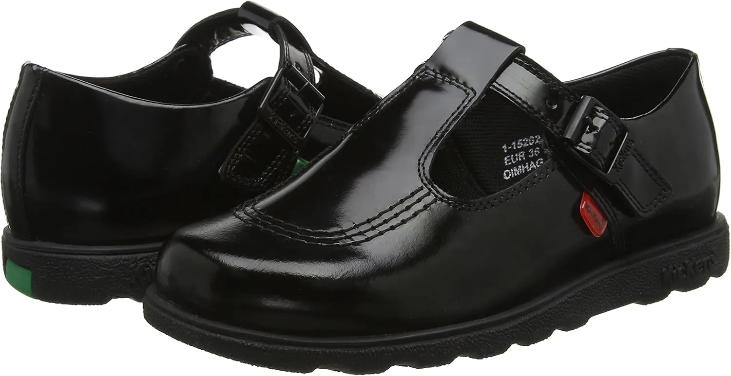 Kickers Girl's Tovni T-bar Black Patent Leather School Shoes