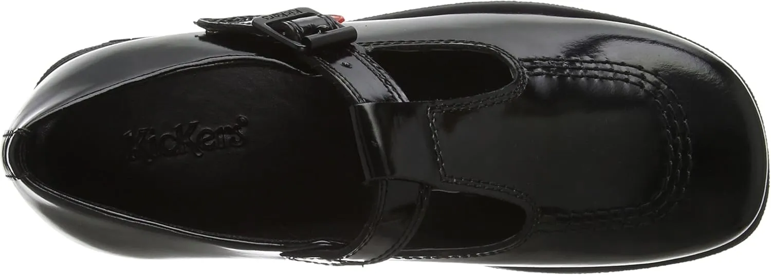 Kickers Girl's Tovni T-bar Black Patent Leather School Shoes