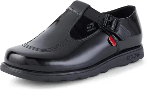 Kickers Girl's Tovni T-bar Black Patent Leather School Shoes