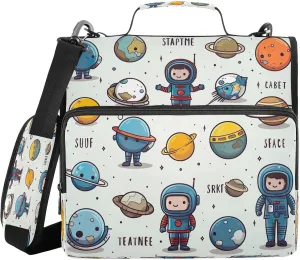 Kigai Cartoon Spacecraft 3 Ring Zipper Binder 1.5 inch D Ring with Shoulder Strap Multi-Pockets Expanding File Folder School Office Supplies Organizer