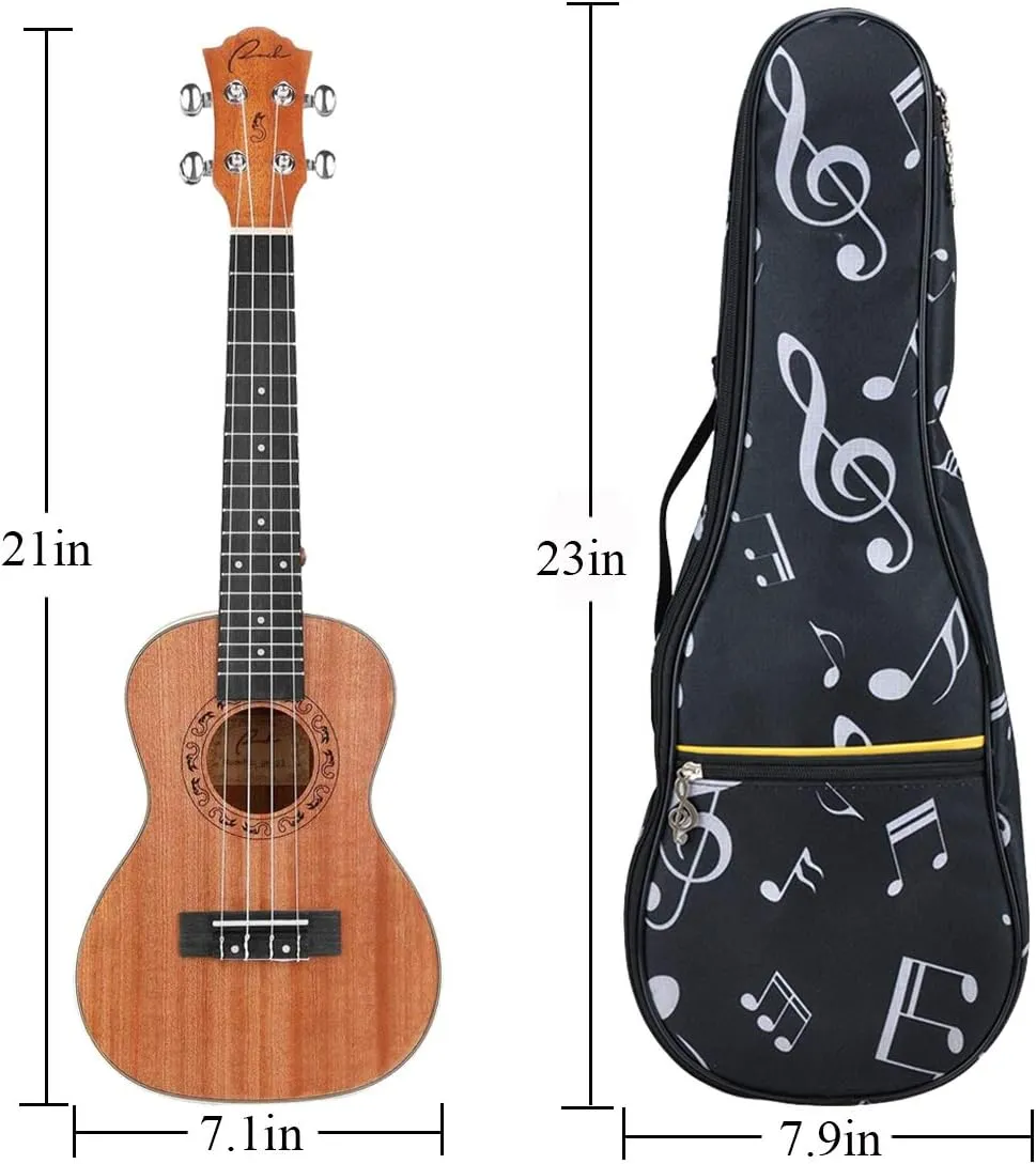 KingPoint Ukulele Bag 21 Inch Ukulele Bag Waterproof Oxford Musical Note Case Single Shoulder Backpack Adjustable Straps with Ukulele Capo