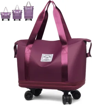 Kulken Travel Bag with Wheels, Large Capacity Foldable Expandable Rolling Duffle Bag, Removable 360 Spinner Wheels Carry On Luggage (Purple)