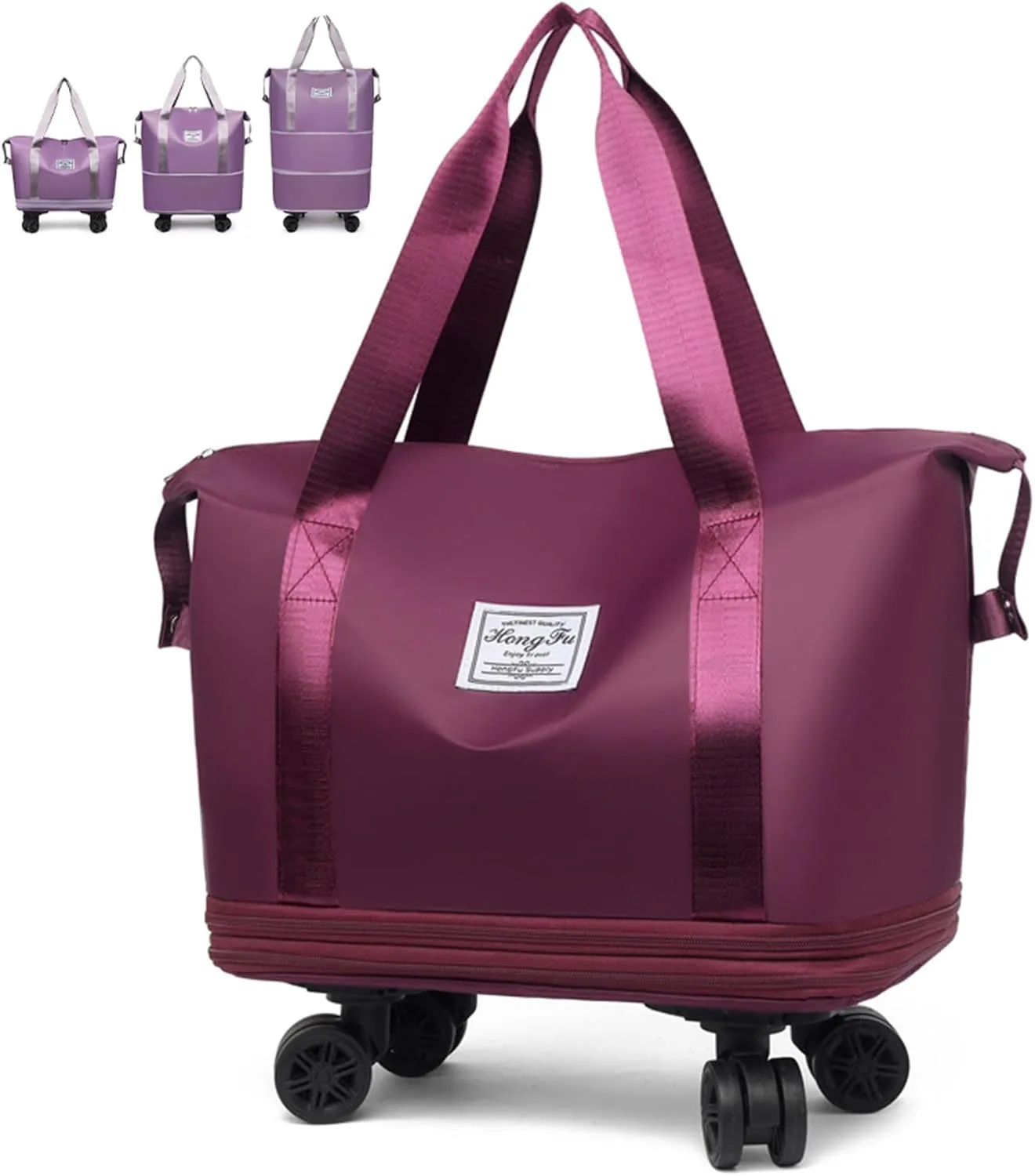 Kulken Travel Bag with Wheels, Large Capacity Foldable Expandable Rolling Duffle Bag, Removable 360 Spinner Wheels Carry On Luggage (Purple)