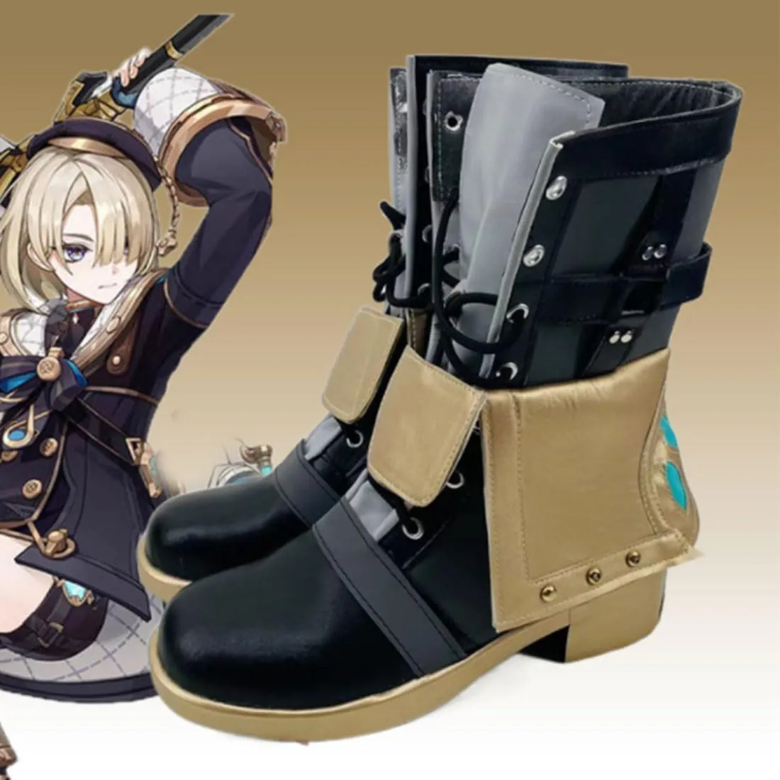 Kvikci Halloween Game GenshinImpact Traveler Lumine Cosplay Boots Anime Character Boot Women's Hightop PU Shoe for Men
