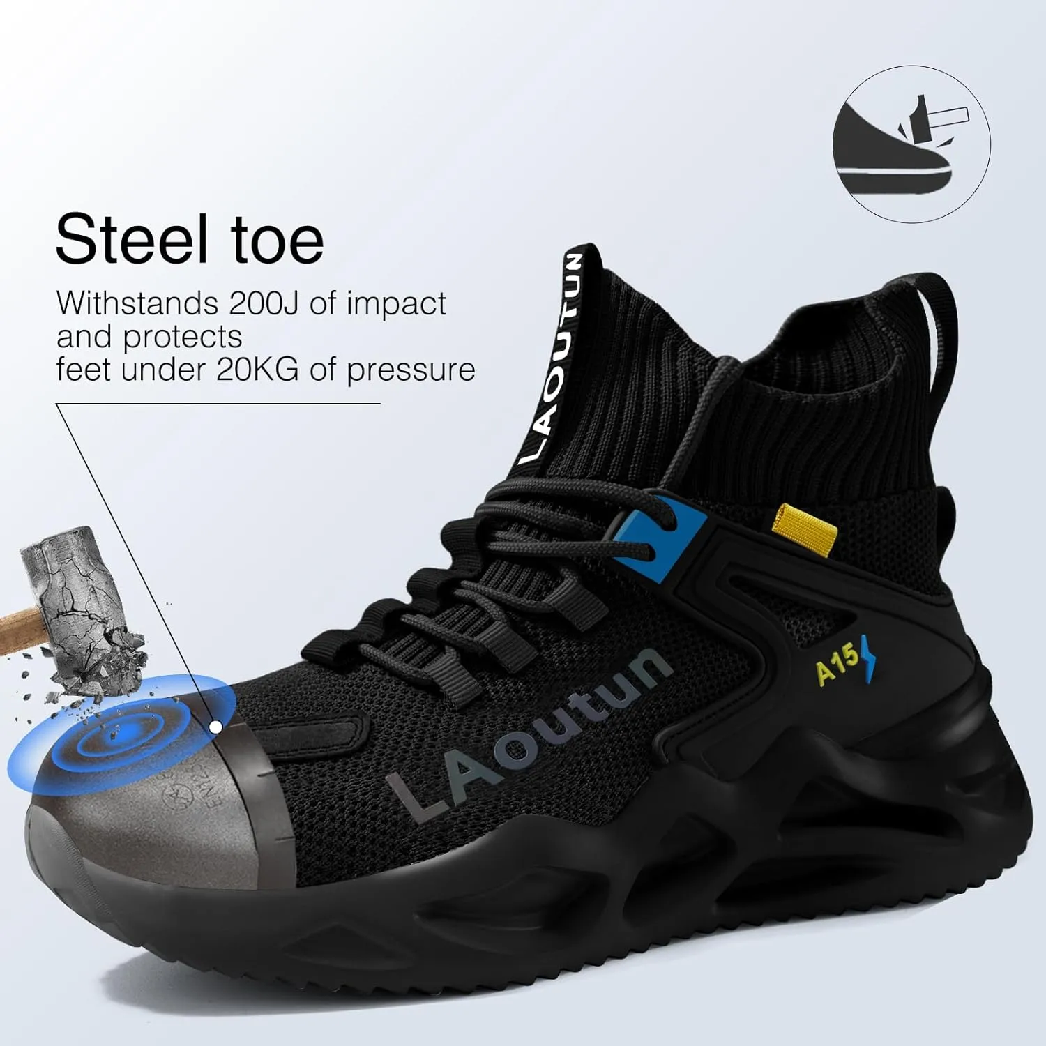 LAoutun Steel Toe Shoes for Men and Women Comfortable Lightweight Work Safety Shoes Puncture Proof Slip Resistant Indestructible Sneakers Construction Work Utility Sneakers