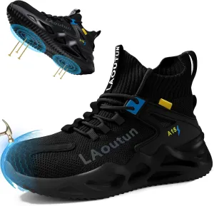 LAoutun Steel Toe Shoes for Men and Women Comfortable Lightweight Work Safety Shoes Puncture Proof Slip Resistant Indestructible Sneakers Construction Work Utility Sneakers