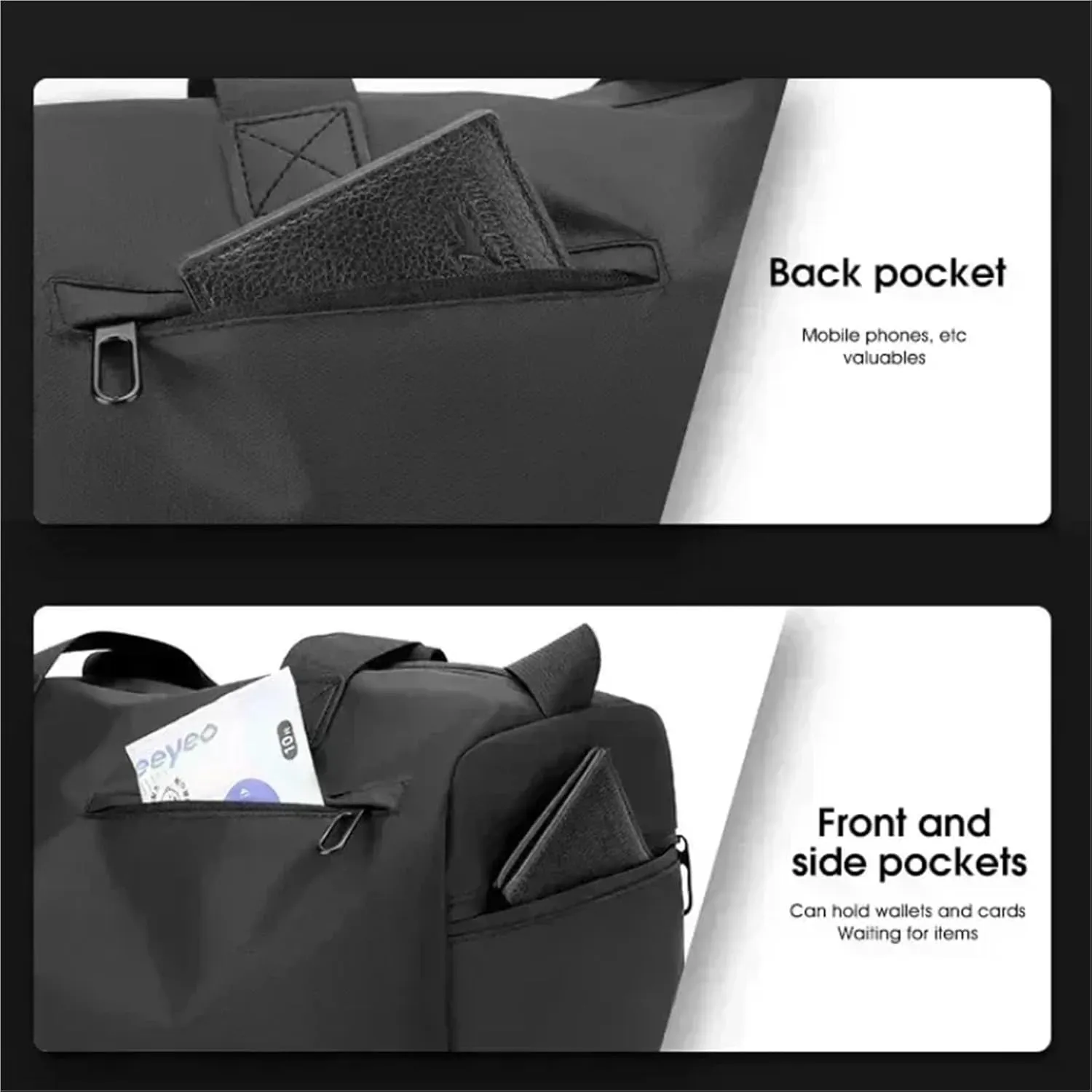 Large Capacity Waterproof Oxford Travel Duffle Bag, Heavy-Duty Gym Bag with Reinforced Zippers & Multiple Compartments, Anti-Scratch Sports Tote for Fitness, Camping, and Weekend Trips(Black)