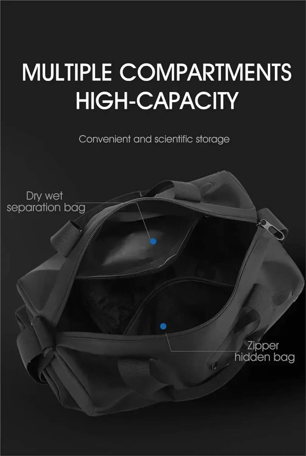 Large Capacity Waterproof Oxford Travel Duffle Bag, Heavy-Duty Gym Bag with Reinforced Zippers & Multiple Compartments, Anti-Scratch Sports Tote for Fitness, Camping, and Weekend Trips(Black)