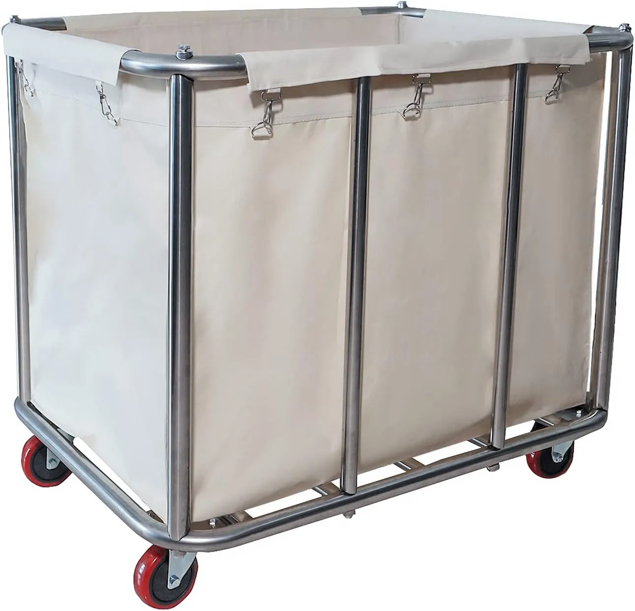 Large Laundry Cart,11.35 Bushel Sturdy Commercial Large Stainless Steel Laundry Basket with Wheels, Heavy Duty Rolling Laundry Hampers for Large Family，260 Lbs Load