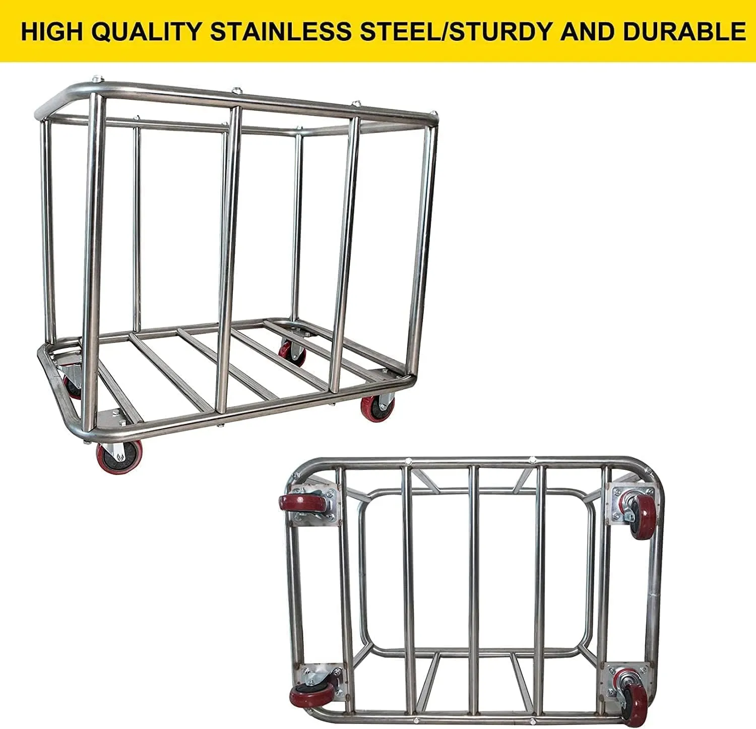 Large Laundry Cart,11.35 Bushel Sturdy Commercial Large Stainless Steel Laundry Basket with Wheels, Heavy Duty Rolling Laundry Hampers for Large Family，260 Lbs Load