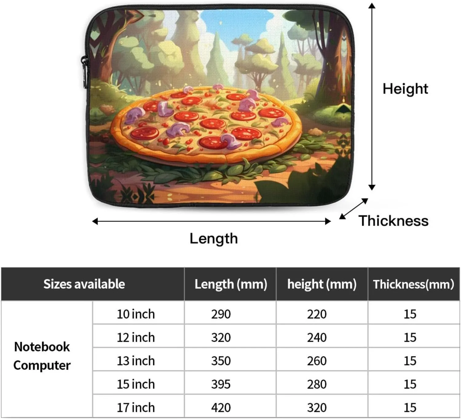 Large Pizza Pattern Shockproof Portable Laptop 13 inch Sleeve Bag for Men and Women - Ideal for Business Travel, School, and Daily Use