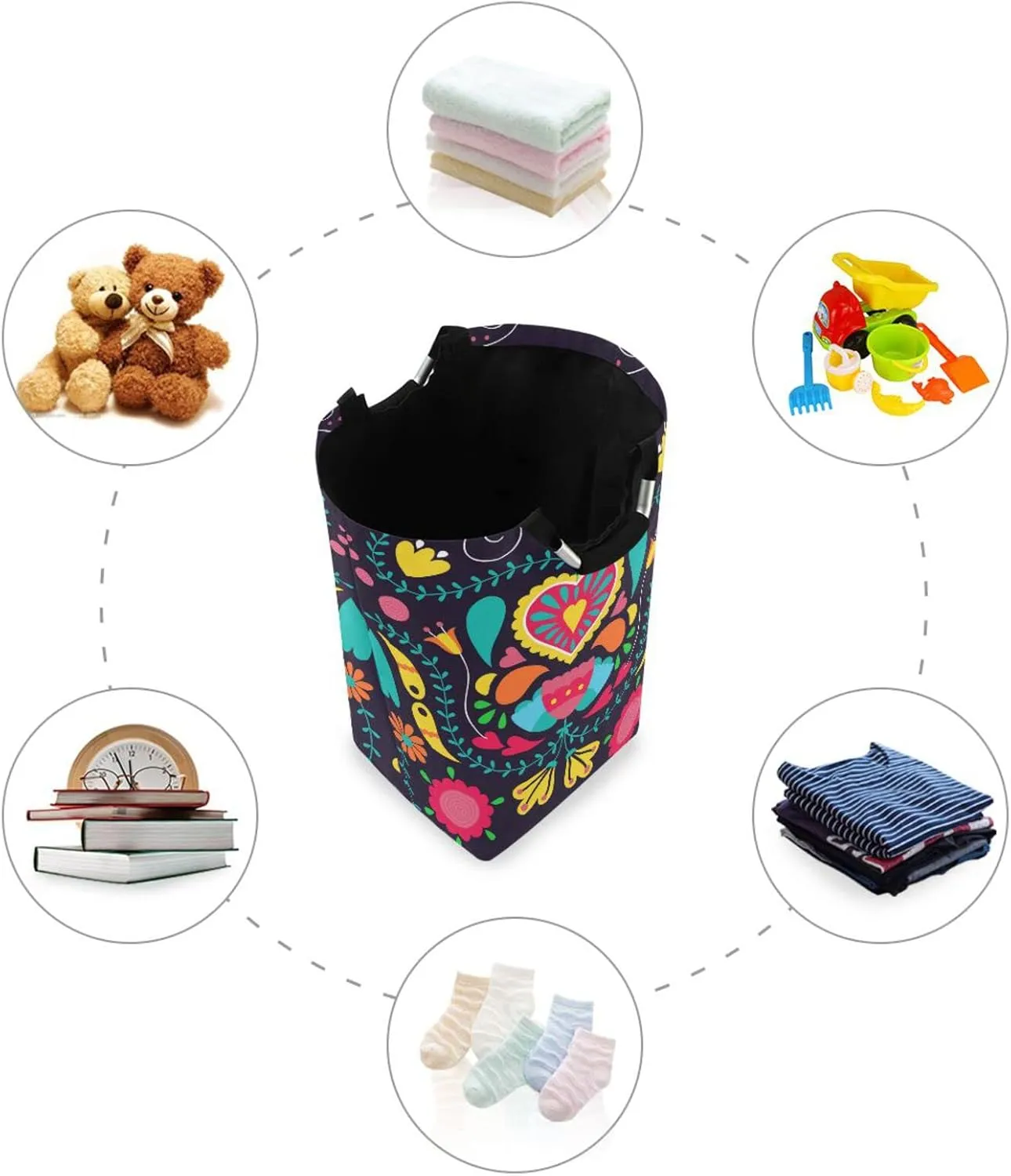 Laundry Basket Laundry Hamper Large Collapsible Bag Waterproof Clothes Basket Laundry with Handle Upright Well Dirty Holder for Clothes Toys in Bedroom Dorm Nursery Floral Boho