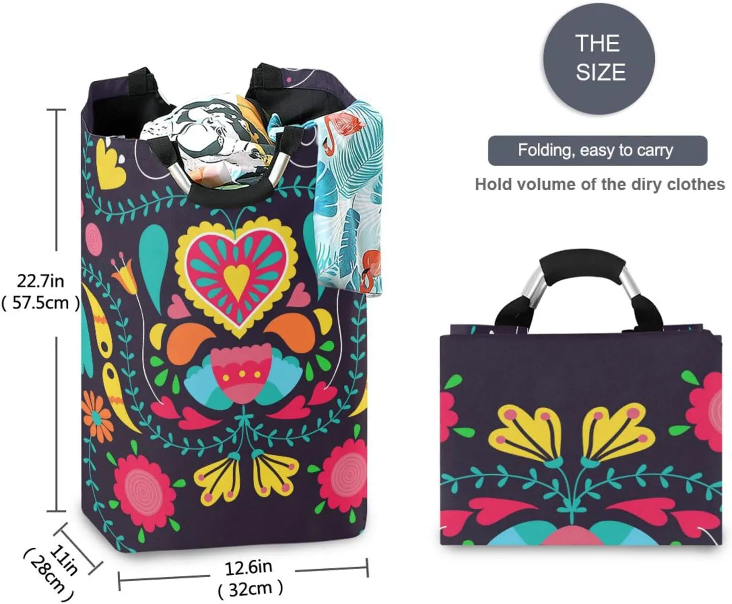 Laundry Basket Laundry Hamper Large Collapsible Bag Waterproof Clothes Basket Laundry with Handle Upright Well Dirty Holder for Clothes Toys in Bedroom Dorm Nursery Floral Boho