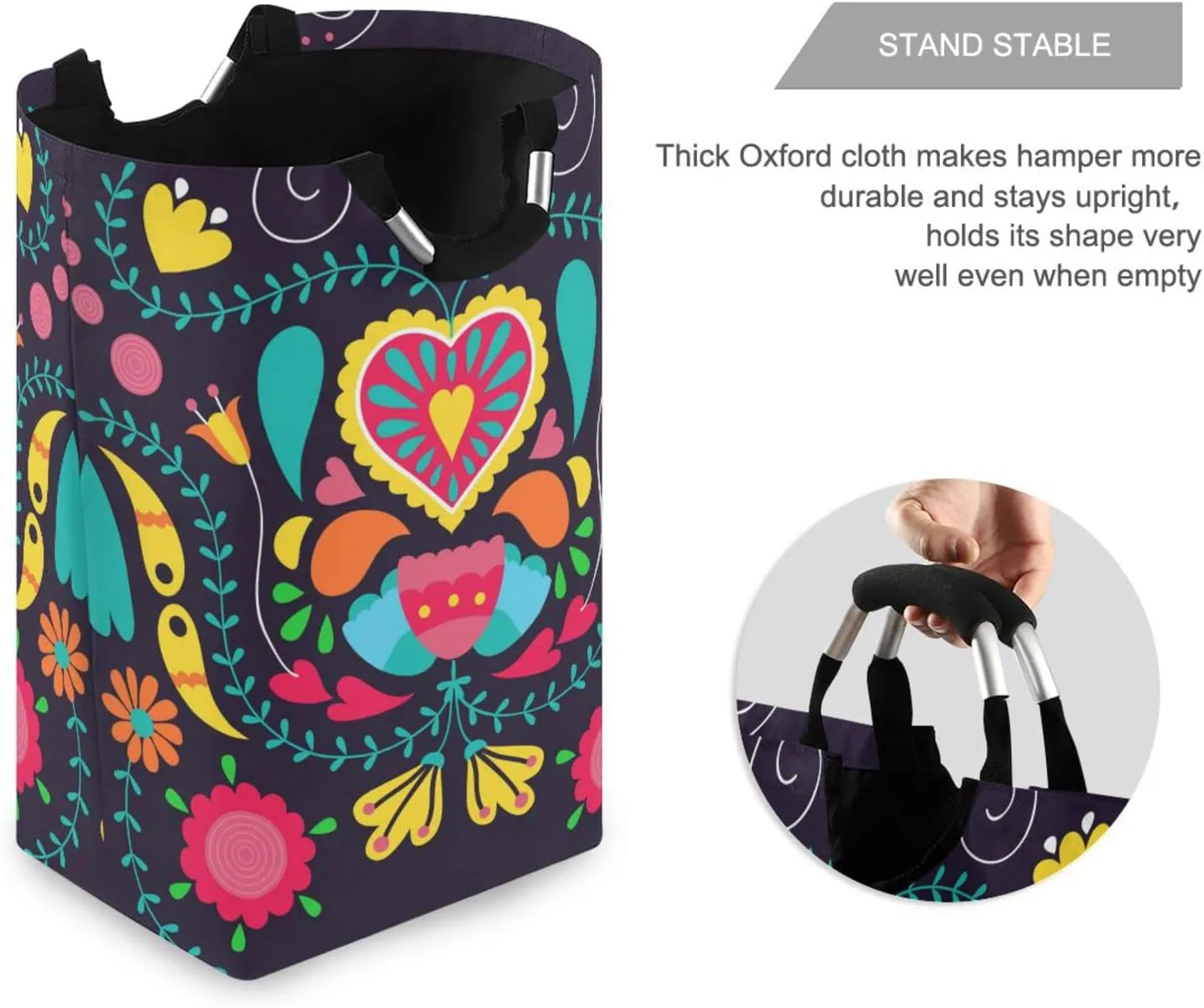 Laundry Basket Laundry Hamper Large Collapsible Bag Waterproof Clothes Basket Laundry with Handle Upright Well Dirty Holder for Clothes Toys in Bedroom Dorm Nursery Floral Boho