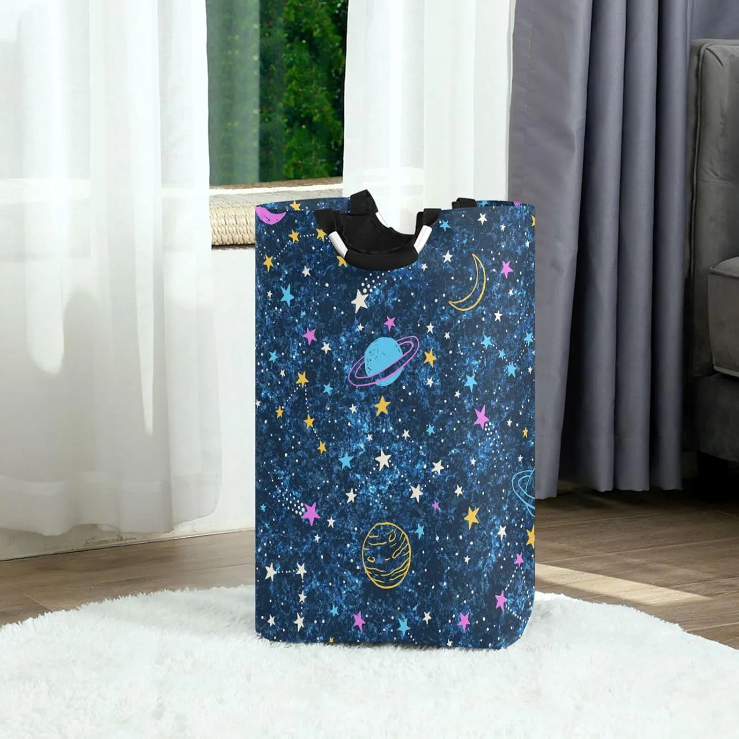 Laundry Basket Laundry Hamper Large Collapsible Bag Waterproof Clothes Basket Laundry with Handle Upright Well Dirty Holder for Clothes Toys in Bedroom Dorm Nursery Star