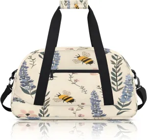 Lavender Flower Bee Floral Small Gym Bag 18 inch Carry On Duffel Bag for Weekender Travel Sports Workout Yoga Gymnastics Dance Ballet