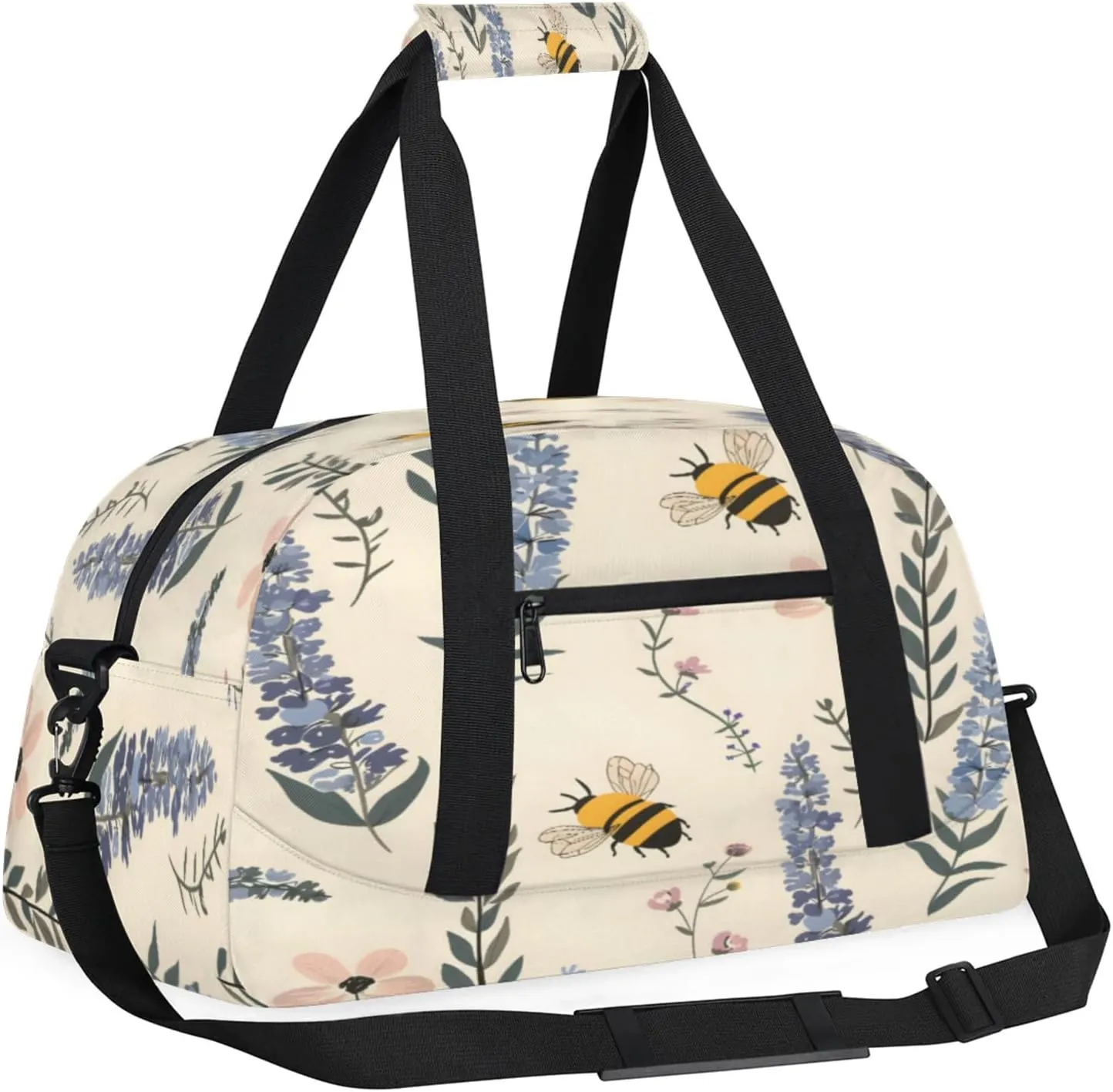 Lavender Flower Bee Floral Small Gym Bag 18 inch Carry On Duffel Bag for Weekender Travel Sports Workout Yoga Gymnastics Dance Ballet