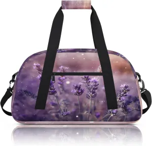 Lavender Flower Small Gym Bag 18 inch Carry On Duffel Bag for Weekender Travel Sports Workout Yoga Gymnastics Dance Ballet