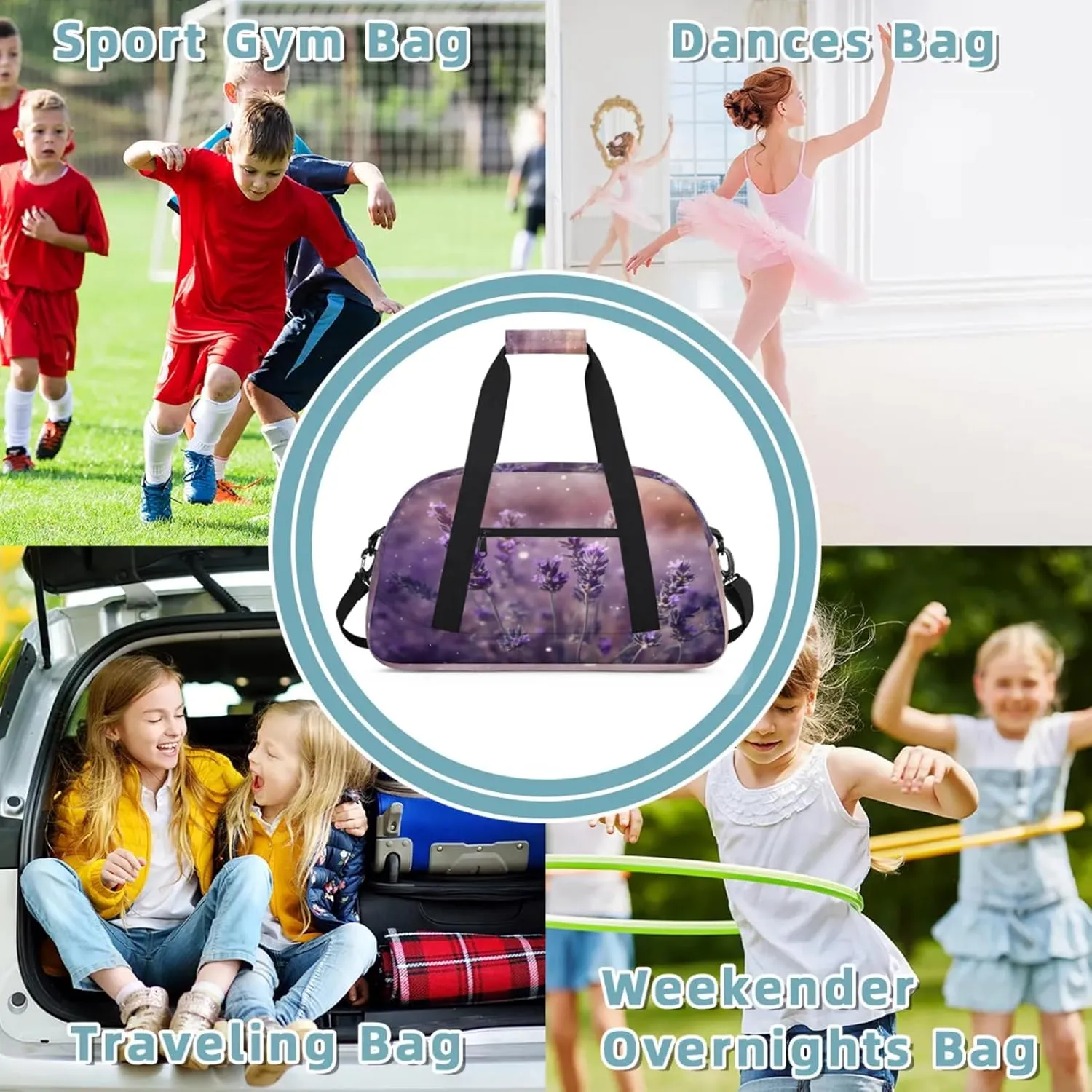 Lavender Flower Small Gym Bag 18 inch Carry On Duffel Bag for Weekender Travel Sports Workout Yoga Gymnastics Dance Ballet