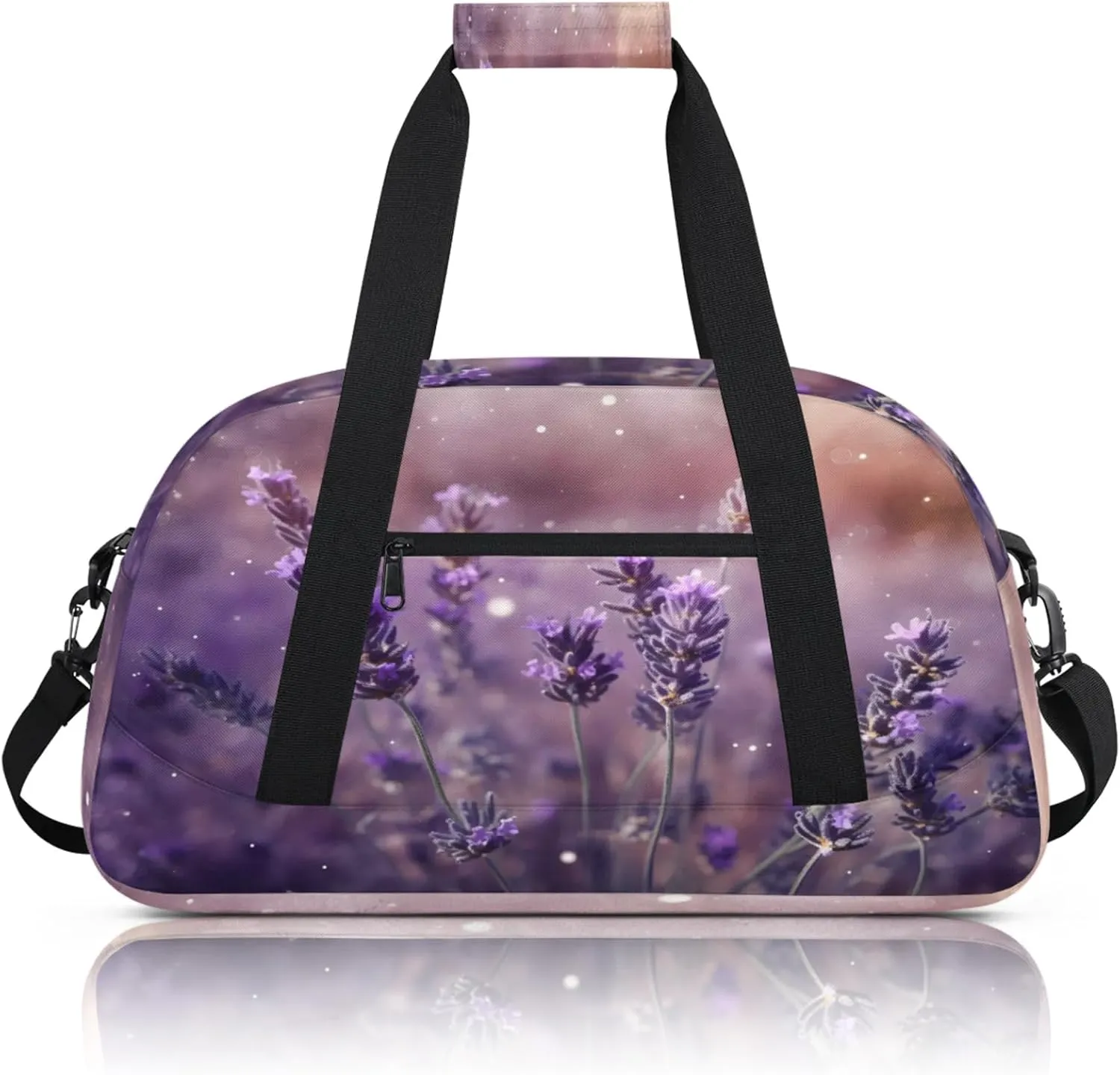 Lavender Flower Small Gym Bag 18 inch Carry On Duffel Bag for Weekender Travel Sports Workout Yoga Gymnastics Dance Ballet