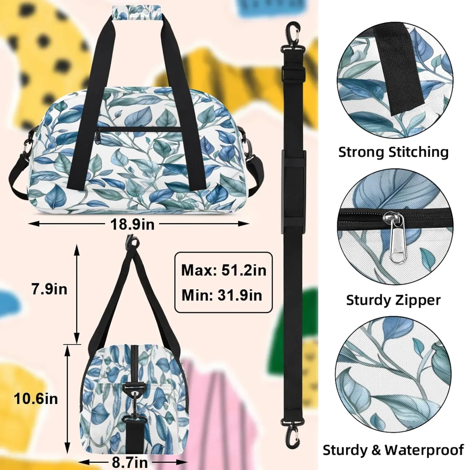 Leaf Small Gym Bag 18 inch Carry On Duffel Bag for Weekender Travel Sports Workout Yoga Gymnastics Dance Ballet