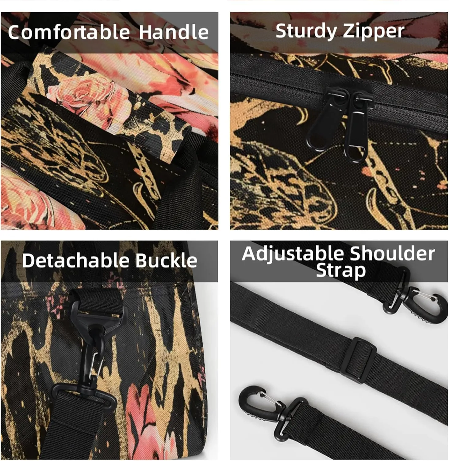 Leopard Print Rose Flower Small Gym Bag 18 inch Carry On Duffel Bag for Weekender Travel Sports Workout Yoga Gymnastics Dance Ballet
