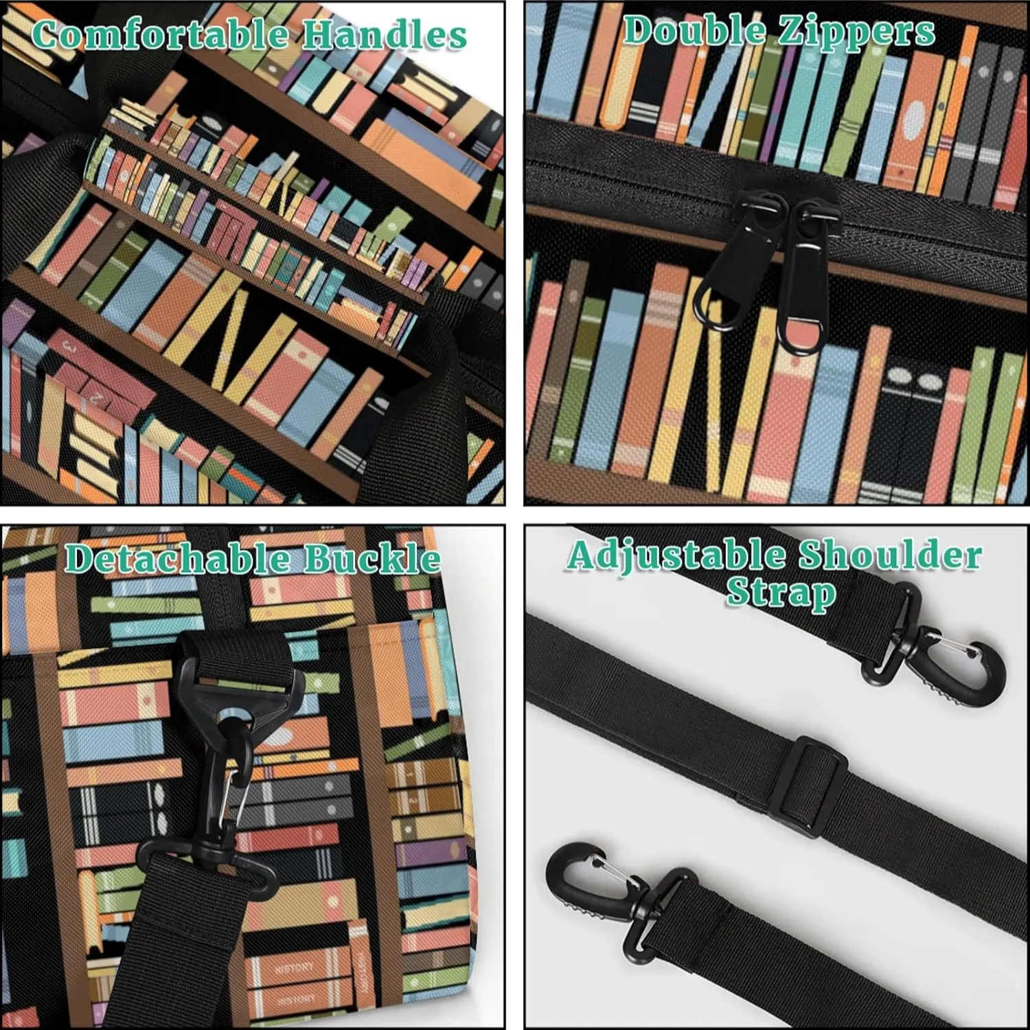 Library Bookshelf 18 inch Small Gym Bag for Women and Men, Lightweight Carry On Weekender Bag Mini Duffel Bag for Travel Sports Workout