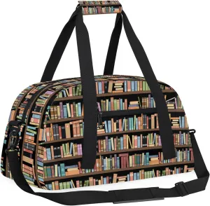 Library Bookshelf 18 inch Small Gym Bag for Women and Men, Lightweight Carry On Weekender Bag Mini Duffel Bag for Travel Sports Workout