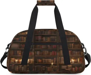 Library Bookshelf Gym Bag for Women Men, Sports Travel Duffel Bag Lightweight Workout Bag Carry On Overnight Weekender Bag