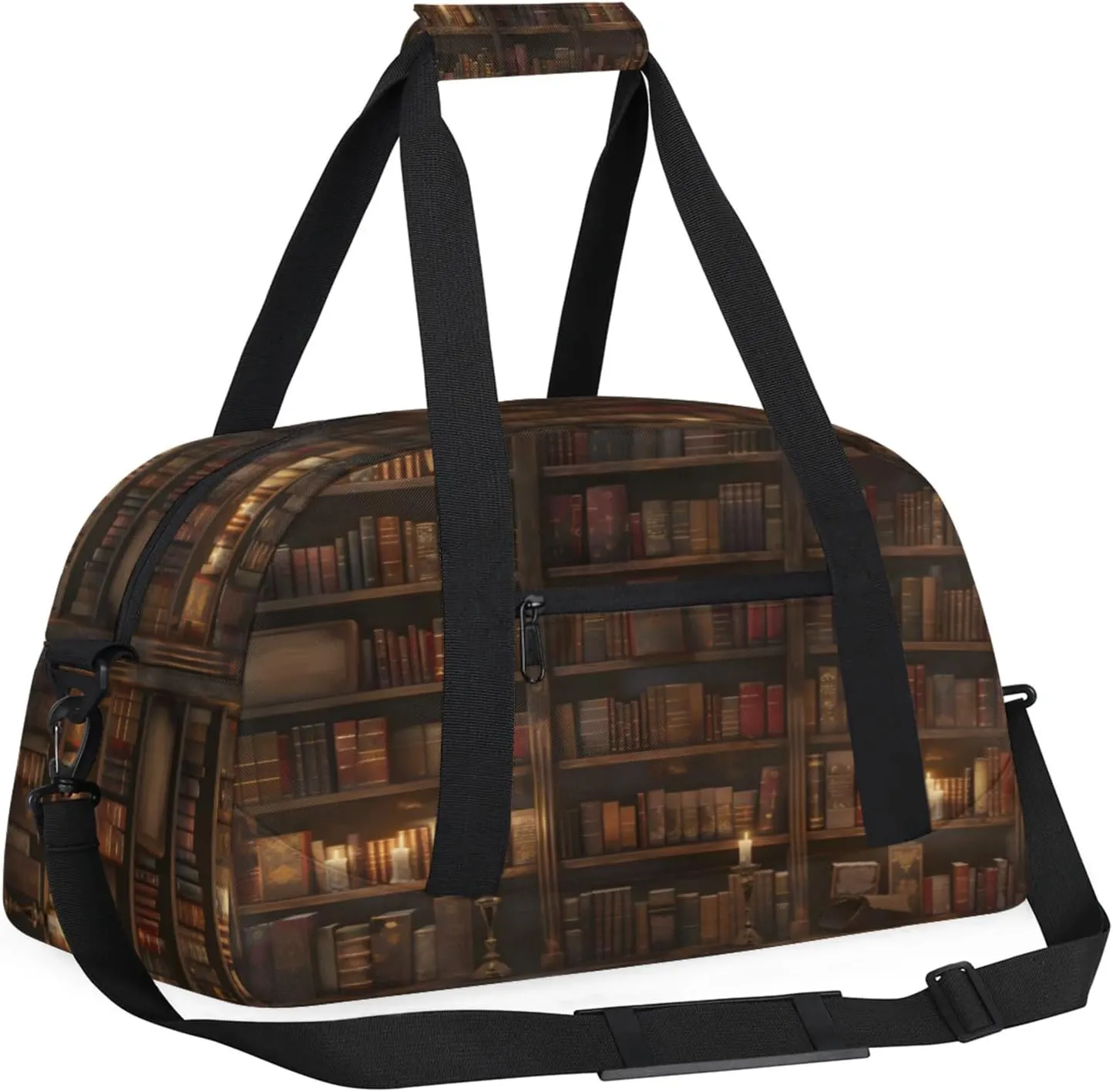 Library Bookshelf Gym Bag for Women Men, Sports Travel Duffel Bag Lightweight Workout Bag Carry On Overnight Weekender Bag
