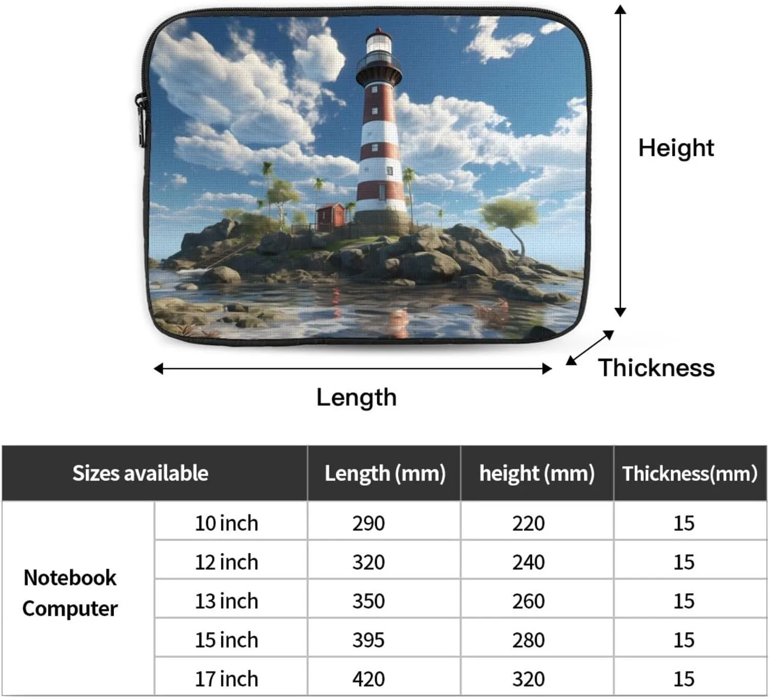 Lighthouse Backdrop Prints Shockproof Portable Laptop Sleeve Bag 13 inch for Men and Women Business Travel, Office Daily Use