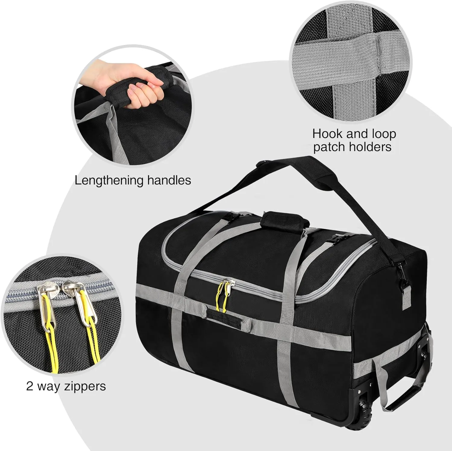 Lineslife Foldable Duffle Bag with Wheels, 120L Large Duffle bags for Travel, 1680D Oxford, Black